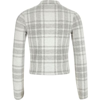 Girls grey check turtle neck top